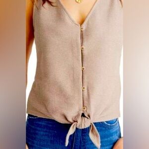 Madewell Texture & Thread Button-Front Tie Tank-Medium-Tan/Oat color
